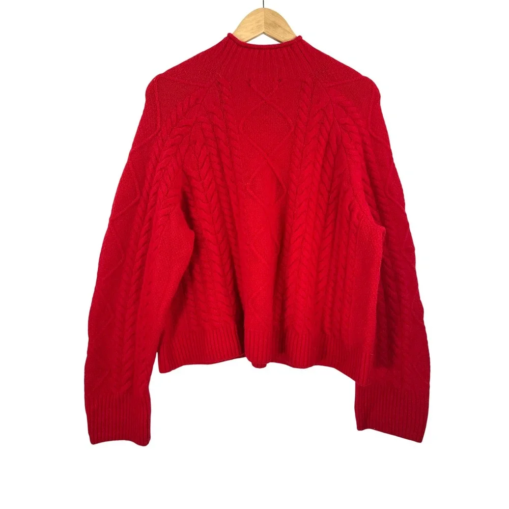 J.Crew Red Cable Knit Sweater merino wool alpaca oversized 90s money sz M